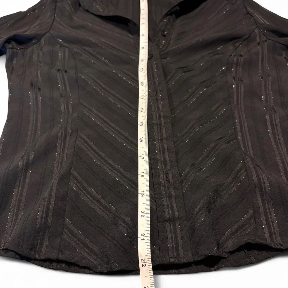 Worthington Black Shimmer Stretch Button Down Blouse 💋